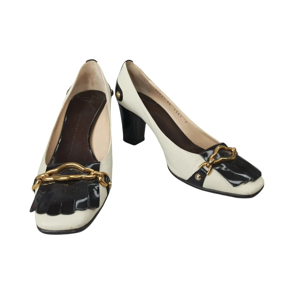 Giuseppe Zanotti Two-Tone Leather Fringe Pumps with Gold-Tone Sz. 34/US4